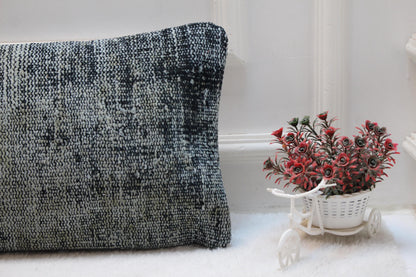 Handmade Kilim Lumbar Pillow Cover: Upcycled Turkish Rug, 12x36 inc