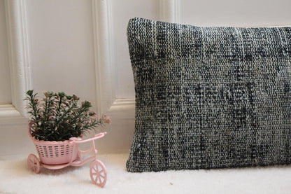 Handmade Kilim Lumbar Pillow Cover: Upcycled Turkish Rug, 12x36 inc