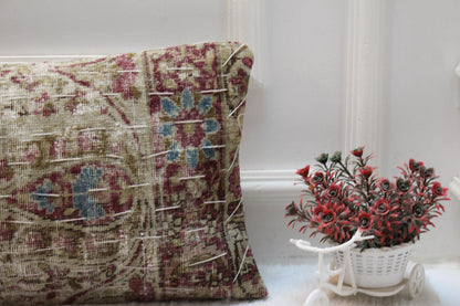 Brown Turkish Rug Lumbar Pillow Cover: Vintage Woven Wool (12x36 in)