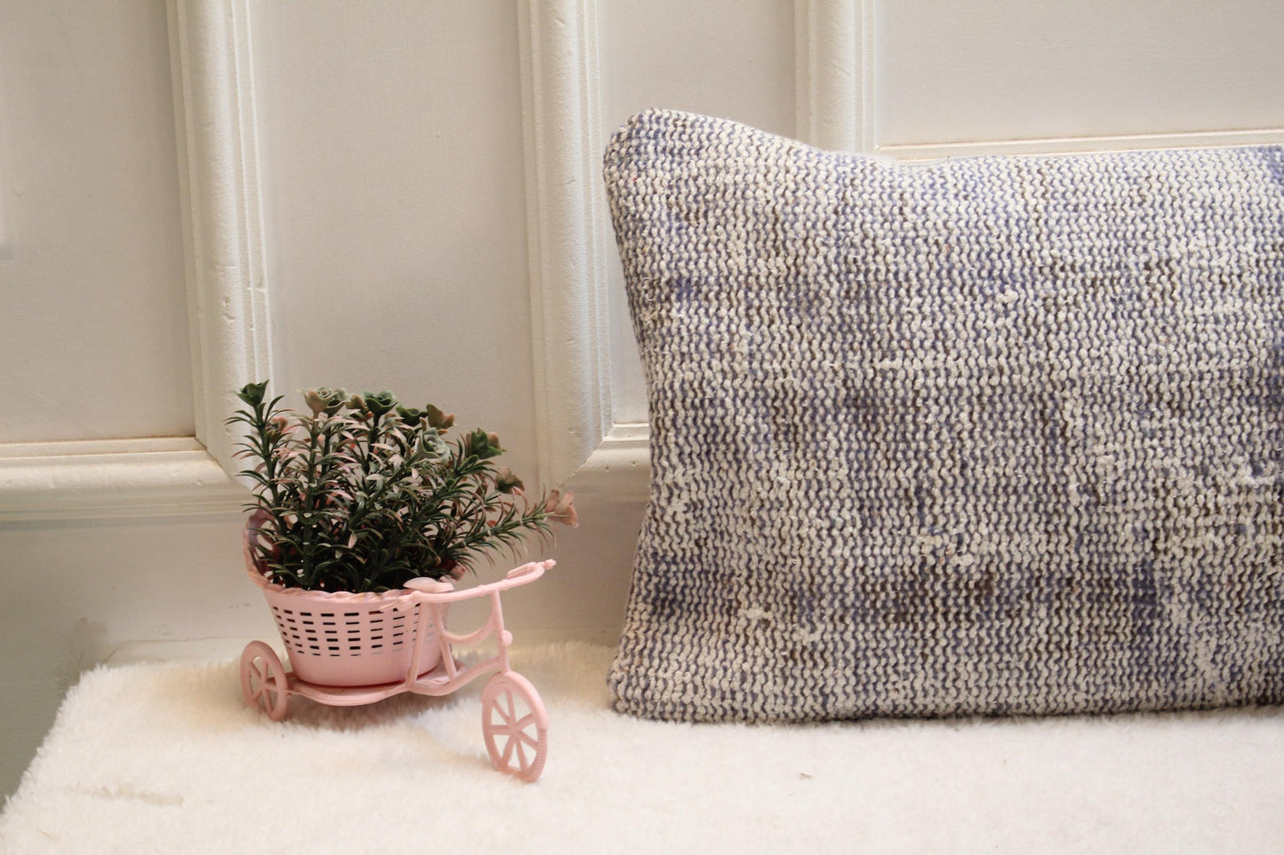 Purple Vintage Turkish Rug Lumbar Pillow Cover: 12x36 Organic Wool Pillow