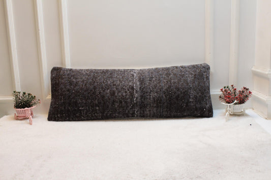 Vintage Turkish Rug Lumbar Pillow Cover: Organic Wool Boho Decor (12x36 in)