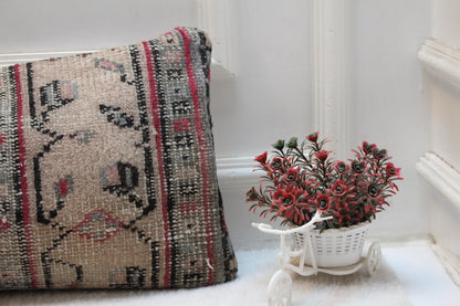 Vintage Turkish Rug Lumbar Pillow Cover: Organic Wool, 12x36 inch