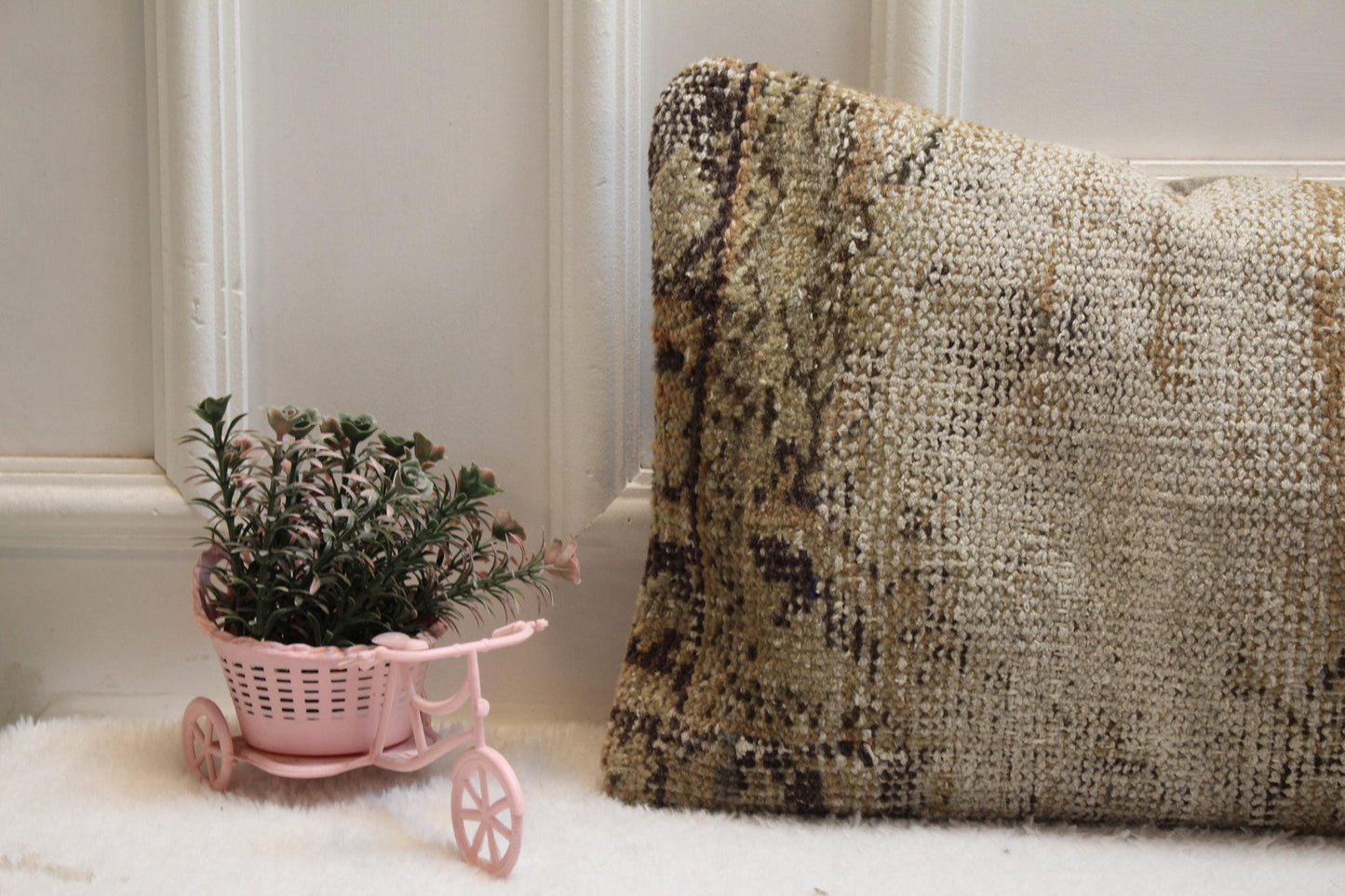 Handmade Kilim Lumbar Pillow Cover: Upcycled Woven Rug, Boho Design (12x36 in)
