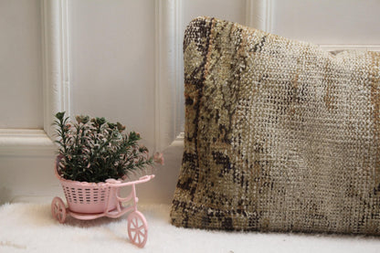 Handmade Kilim Lumbar Pillow Cover: Upcycled Woven Rug, Boho Design (12x36 in)