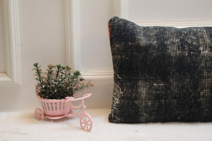 Vintage Turkish Rug Lumbar Pillow Cover: Upcycled Kilim, 12x36 inch