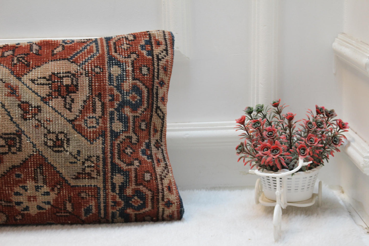 Vintage Turkish Rug Lumbar Pillow Cover: Upcycled Kilim, 12x36 inch