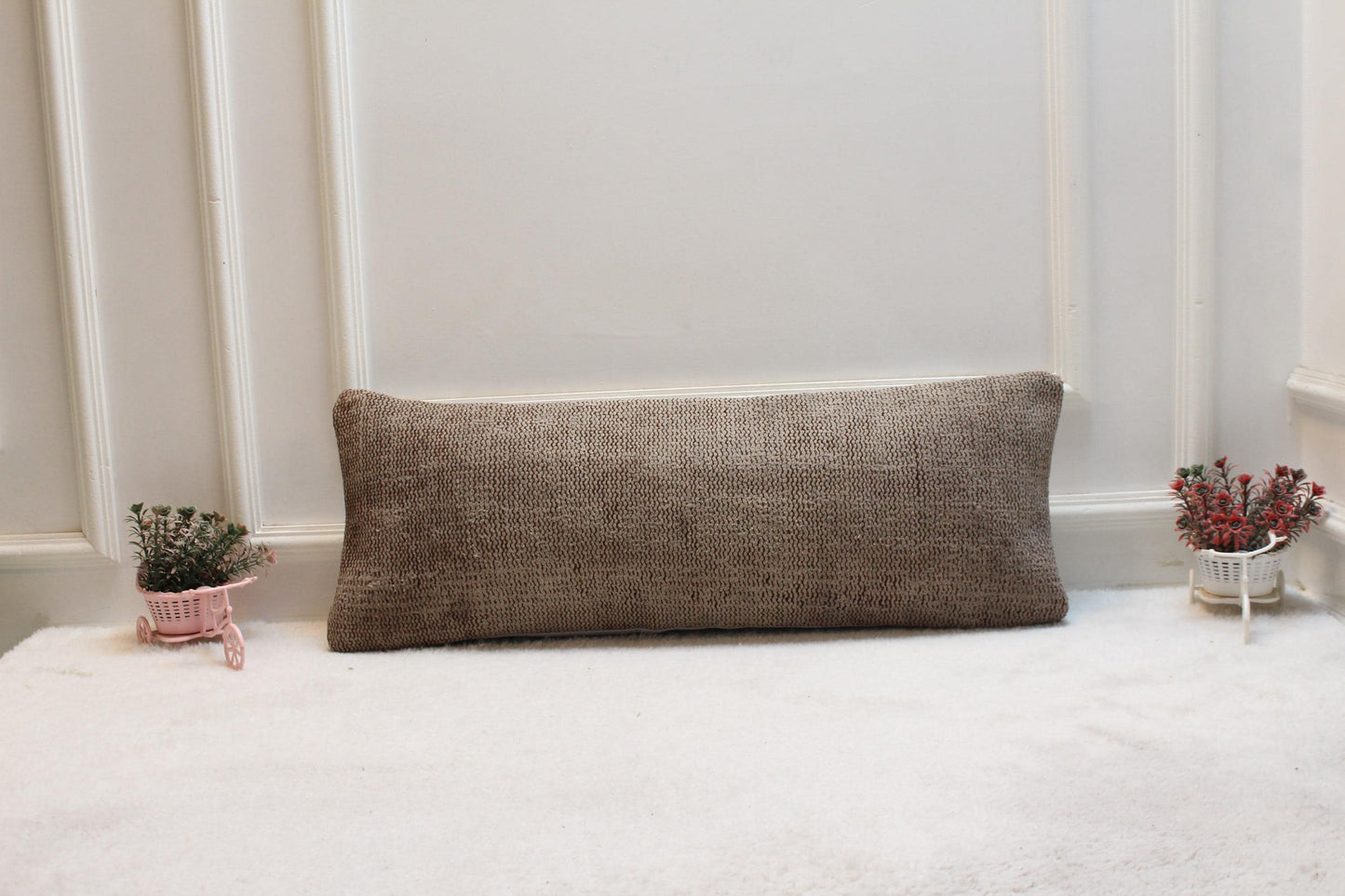 Handmade Kilim Lumbar Pillow Cover: Upcycled Turkish Rug, 12x36 inch