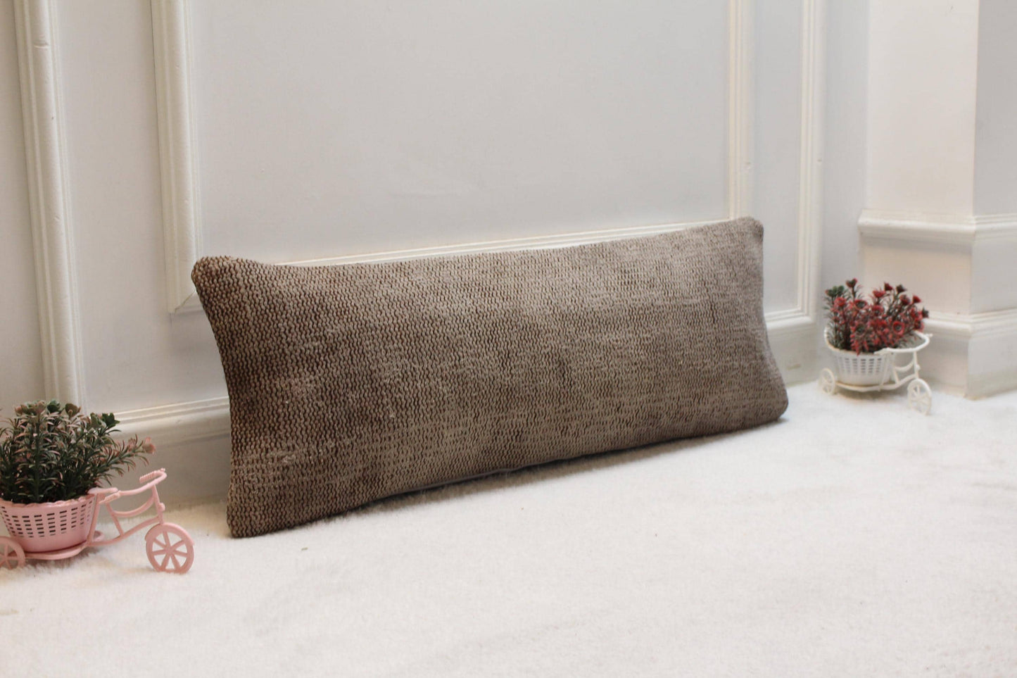 Handmade Kilim Lumbar Pillow Cover: Upcycled Turkish Rug, 12x36 inch