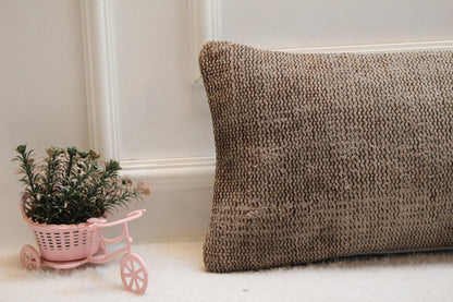 Handmade Kilim Lumbar Pillow Cover: Upcycled Turkish Rug, 12x36 inch