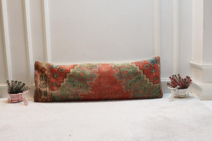 Red Turkish Rug Lumbar Pillow Cover: Vintage Home Design (12x36 in)