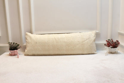 Handmade Floral Turkish Rug Lumbar Pillow Cover: Upcycled Kilim, 12x24 inch