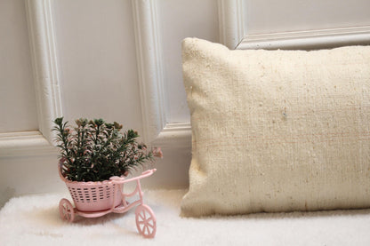 Handmade Floral Turkish Rug Lumbar Pillow Cover: Upcycled Kilim, 12x24 inch