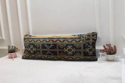 Vintage Turkish Rug Lumbar Pillow Cover: 12x36 inc, Orange Green