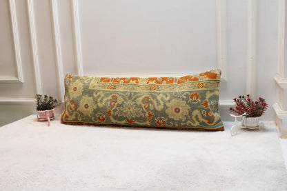 Vintage Turkish Rug Lumbar Pillow Cover: Rainbow Woven Wool, 12x36 inc