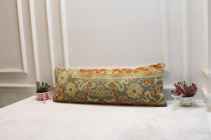 Handmade Turkish Rug Lumbar Pillow Cover: Floral Boho Decor (12x36 in)