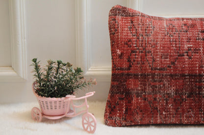 Red Vintage Turkish Rug Lumbar Pillow Cover (12x36 inc)