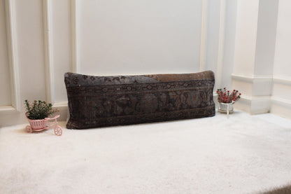 Boho Lumbar Pillow Cover: Turkish Rug, Organic Wool (12x36 inc)