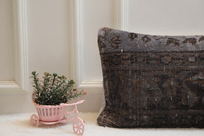 Boho Lumbar Pillow Cover: Turkish Rug, Organic Wool (12x36 inc)