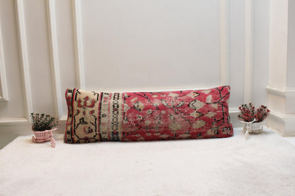 Red Vintage Turkish Rug Lumbar Pillow Cover: 12x36 inch Wool Kilim Pillow