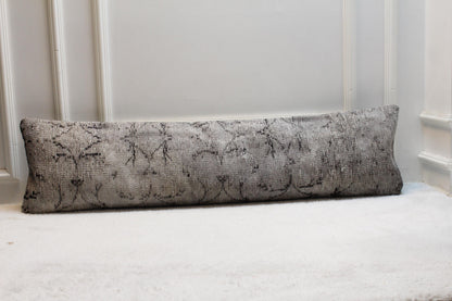 Vintage Kilim Lumbar Pillow Cover 30x120, Gray Turkish Rug