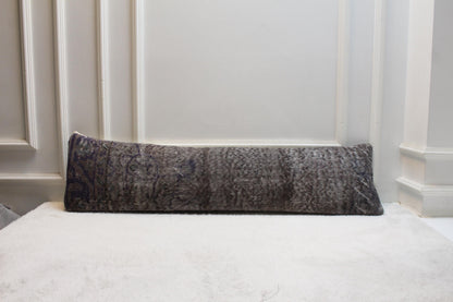 Vintage Turkish Kilim Lumbar Pillow | Earthy Gray Rug Fabric, 12x48
