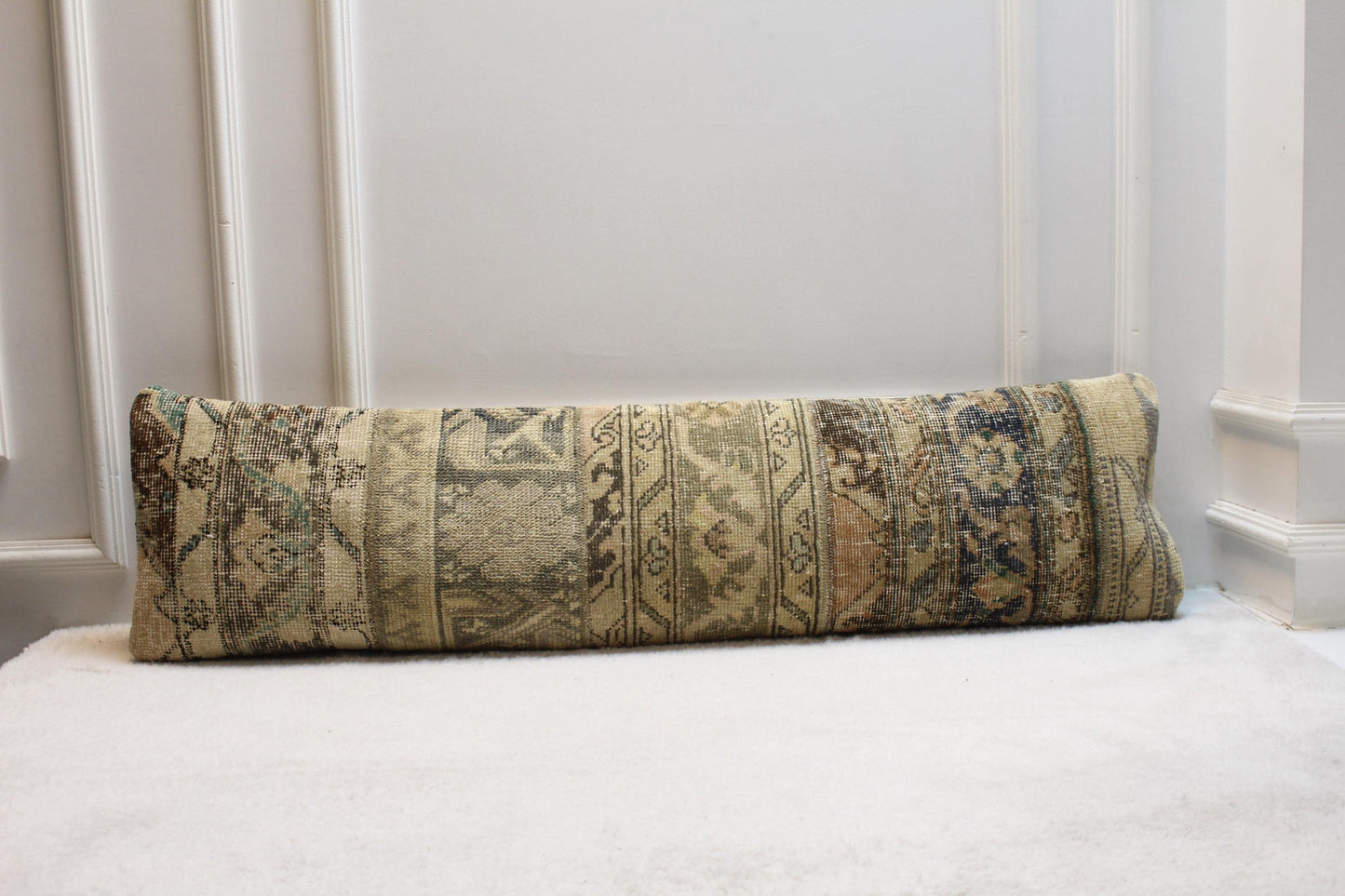 Turkish Lumbar Kilim Pillow | Vintage Boho Rug Design, 12x48 in