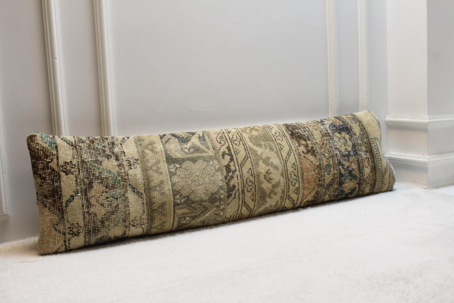 Turkish Lumbar Kilim Pillow | Vintage Boho Rug Design, 12x48 in
