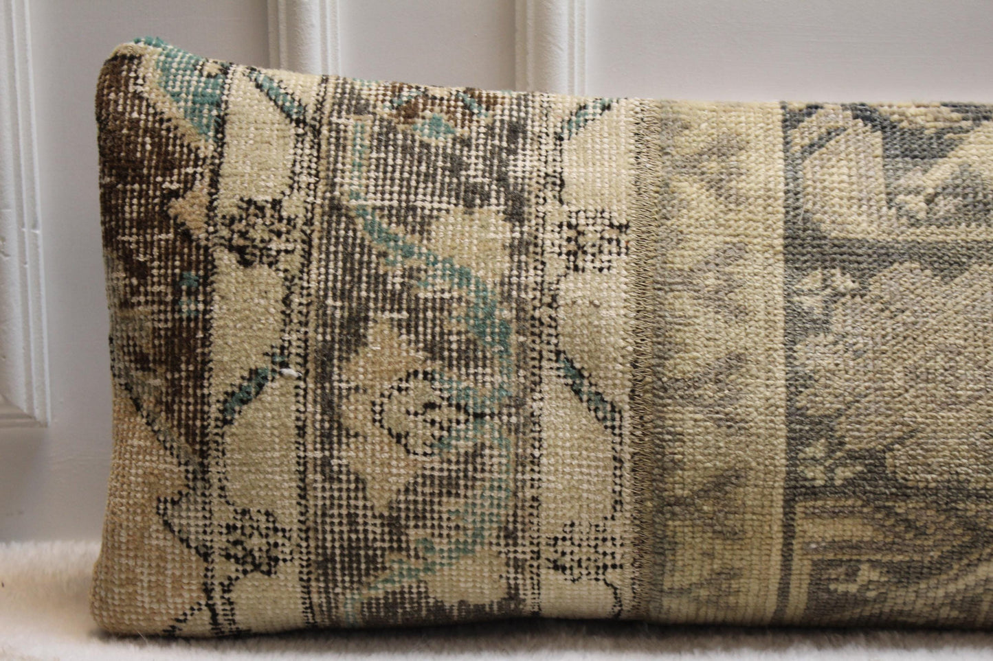 Turkish Lumbar Kilim Pillow | Vintage Boho Rug Design, 12x48 in