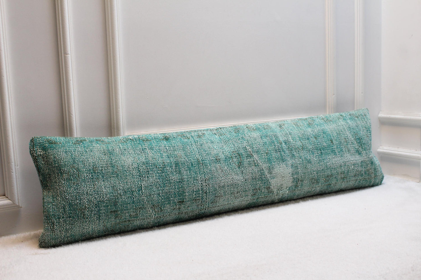 Handwoven Kilim Lumbar Pillow Cover – Turquoise Turkish Rug, 30x120 inch