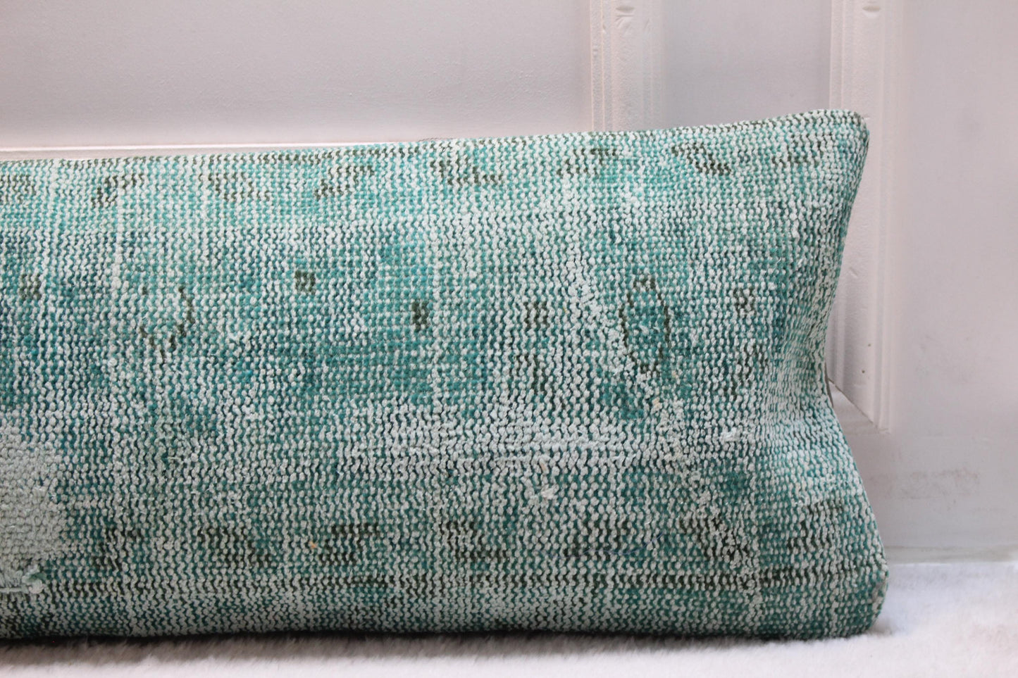 Handwoven Kilim Lumbar Pillow Cover – Turquoise Turkish Rug, 30x120 inch