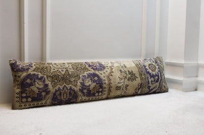 Handwoven Turkish Kilim Pillow Cover – Purple Beige Lumbar, Boho Decor