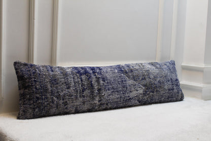 Blue Kilim Bench Pillow Cover 30x120 inch – Handwoven Turkish Rug Lumbar
