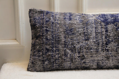 Blue Kilim Bench Pillow Cover 30x120 inch – Handwoven Turkish Rug Lumbar