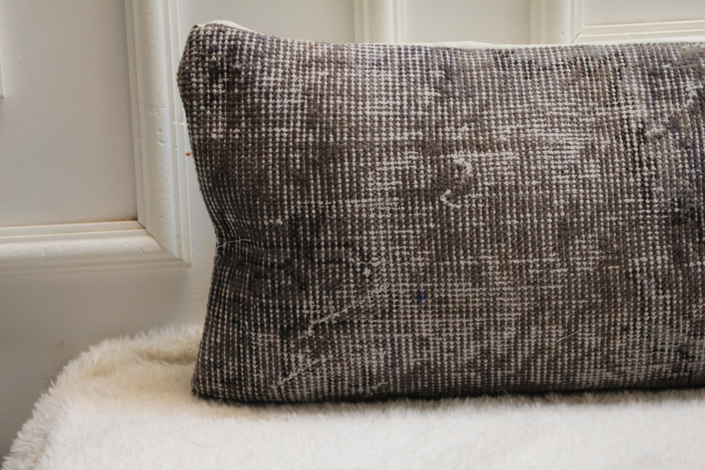 Vintage Turkish Kilim Lumbar Pillow | 12x48 inch Distressed Wool