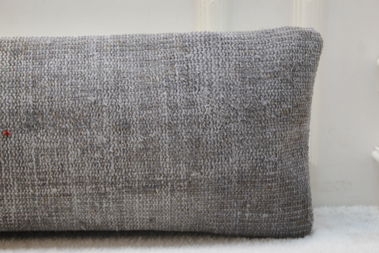 Extra Long Gray Kilim Pillow | Handmade Turkish Lumbar Cushion