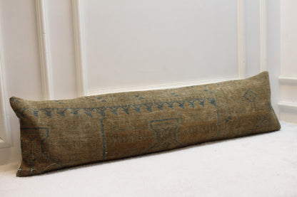Rustic Kilim Bench Pillow Cover (30x120 in) | Handwoven Turkish Rug, Blue Details