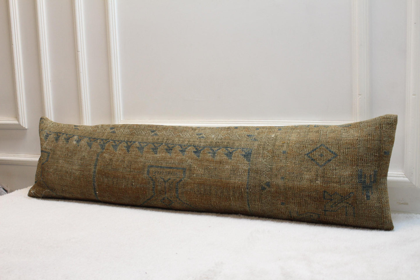 Rustic Kilim Bench Pillow Cover (30x120 in) | Handwoven Turkish Rug, Blue Details