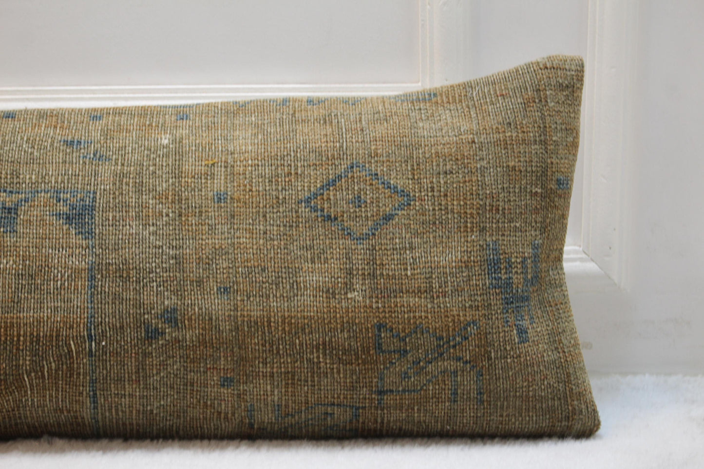 Rustic Kilim Bench Pillow Cover (30x120 in) | Handwoven Turkish Rug, Blue Details