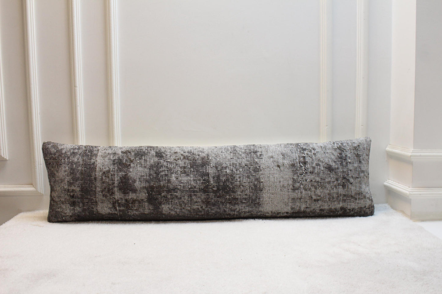 Handmade Turkish Kilim Lumbar Pillow | Charcoal & White Vintage Rug