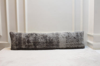 Handmade Turkish Kilim Lumbar Pillow | Charcoal & White Vintage Rug