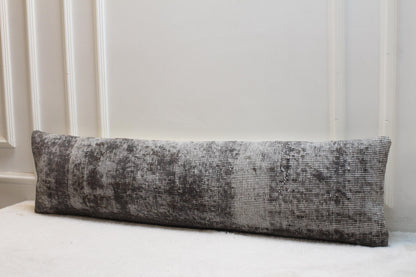 Handmade Turkish Kilim Lumbar Pillow | Charcoal & White Vintage Rug