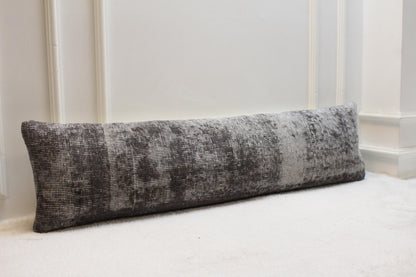 Handmade Turkish Kilim Lumbar Pillow | Charcoal & White Vintage Rug