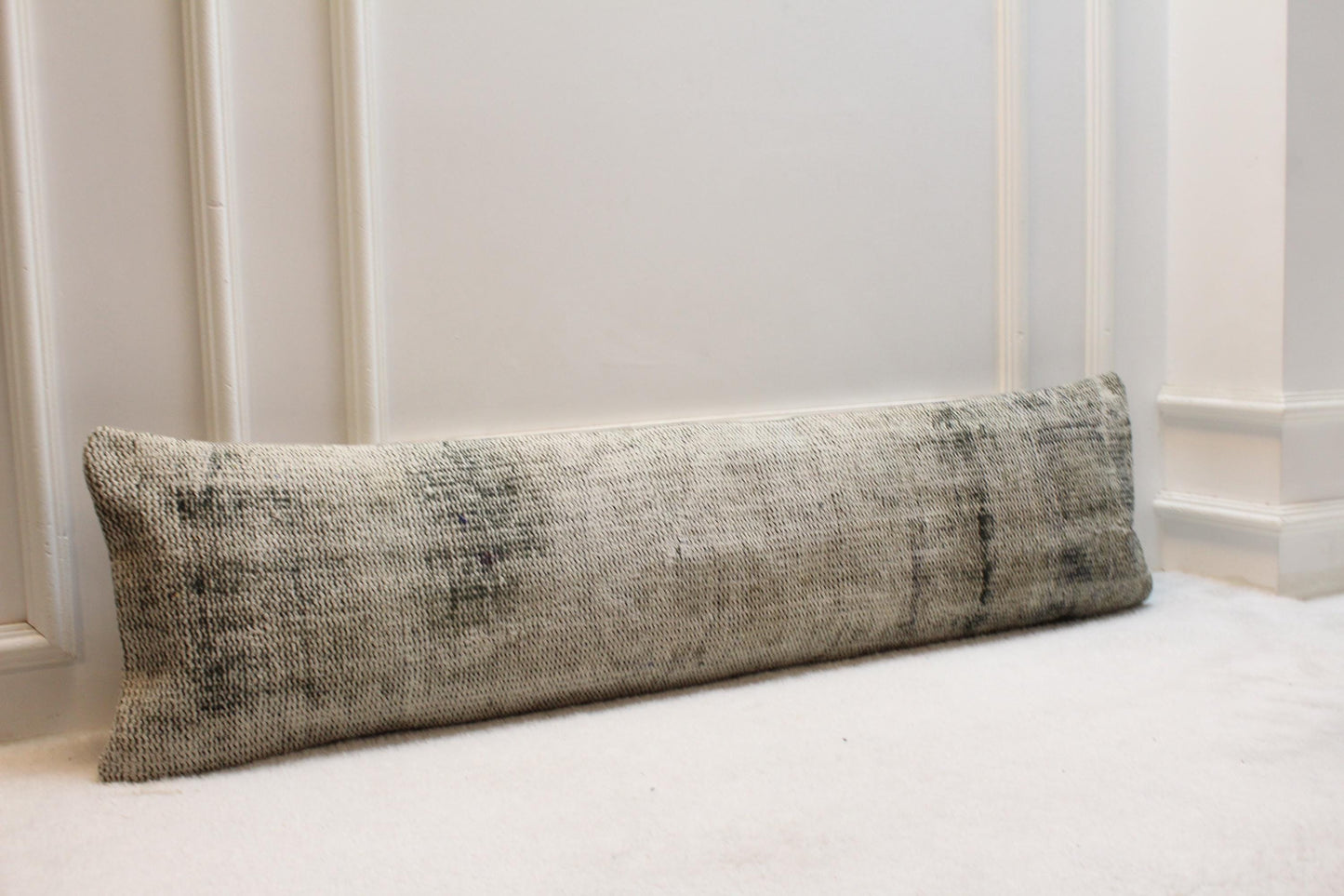 Handwoven Kilim Lumbar Pillow Cover | Vintage Turkish Rug, Gray Tones (30x120 in)