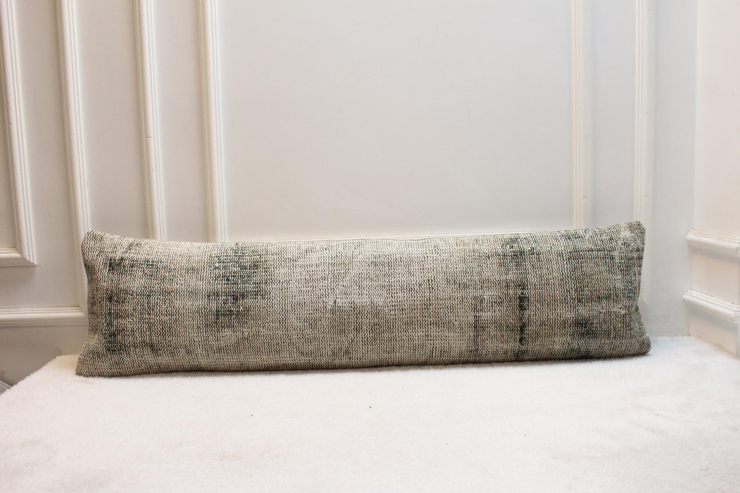 Handwoven Kilim Lumbar Pillow Cover | Vintage Turkish Rug, Gray Tones (30x120 in)
