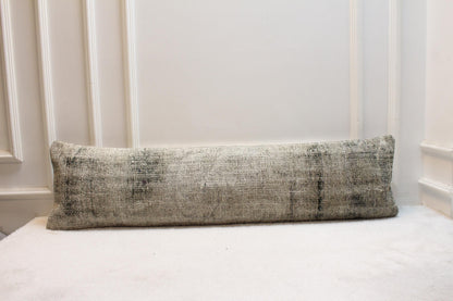 Handwoven Kilim Lumbar Pillow Cover | Vintage Turkish Rug, Gray Tones (30x120 in)