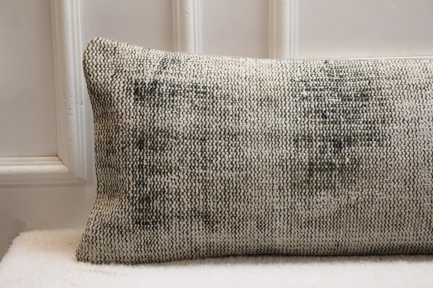 Handwoven Kilim Lumbar Pillow Cover | Vintage Turkish Rug, Gray Tones (30x120 in)