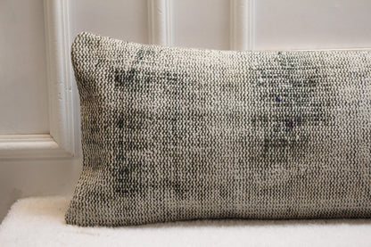 Handwoven Kilim Lumbar Pillow Cover | Vintage Turkish Rug, Gray Tones (30x120 in)