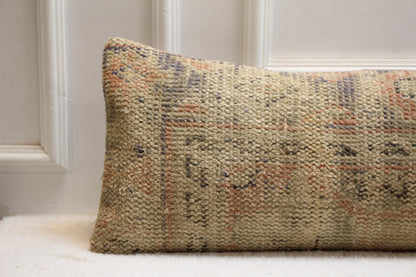 Vintage Turkish Kilim Pillow Cover | 30x120 cm, Faded Neutrals