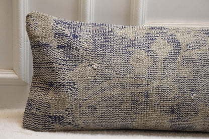 Coastal Kilim Bench Pillow 30x120 in | Vintage Turkish Lumbar Cushion
