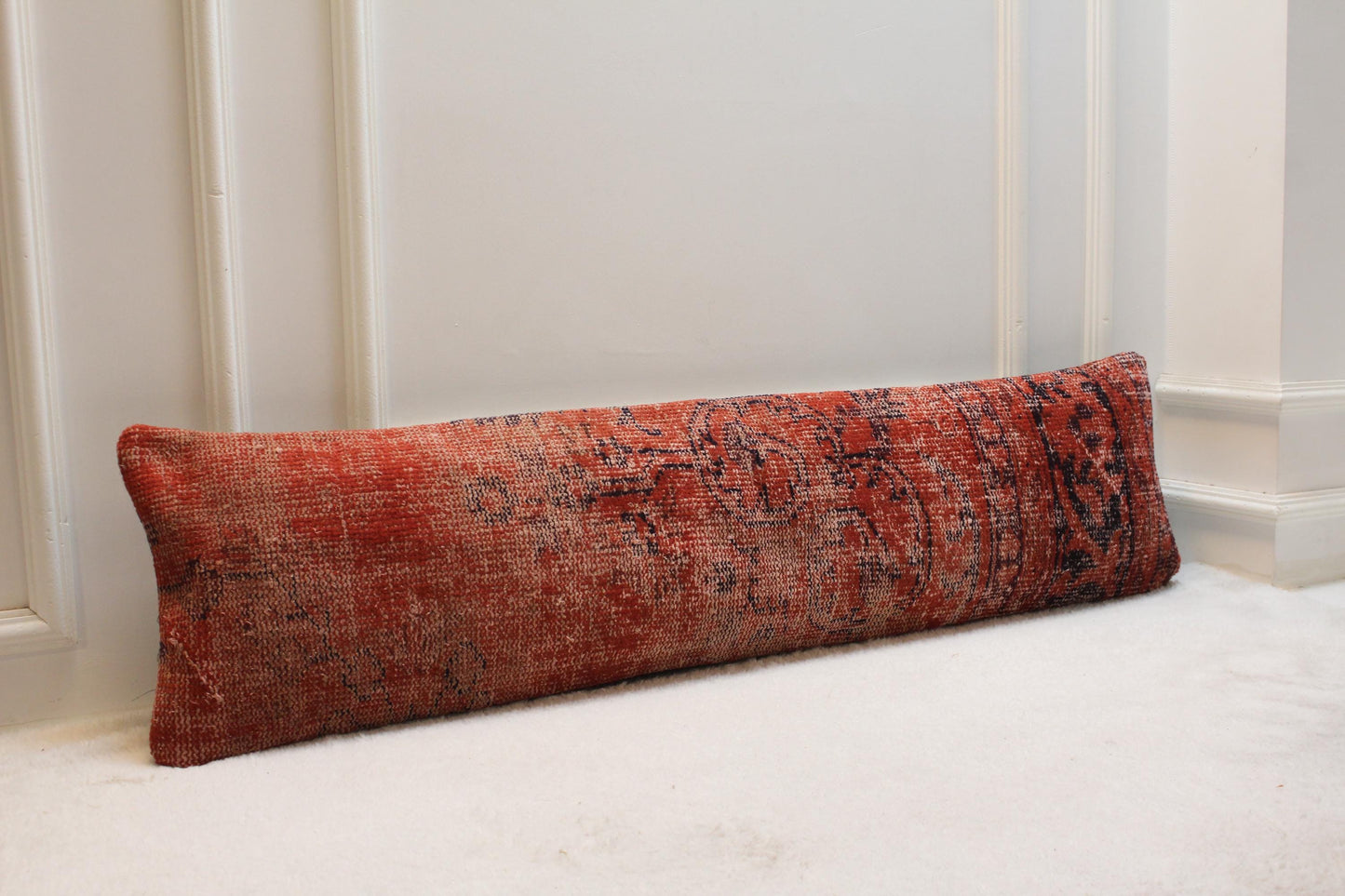 Handwoven Kilim Lumbar Pillow | Authentic Turkish Wool, Red Ottoman Design